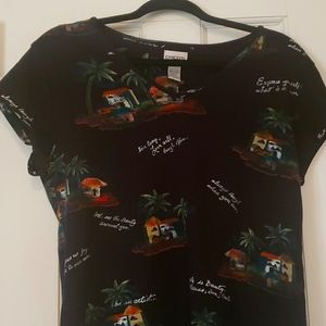 Chicos Black & Print Tee Sz 2